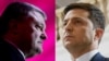 UKRAINE -- A combo photo shows presidential candidates Petro Poroshenko (left) and Volodymyr Zelenskyy